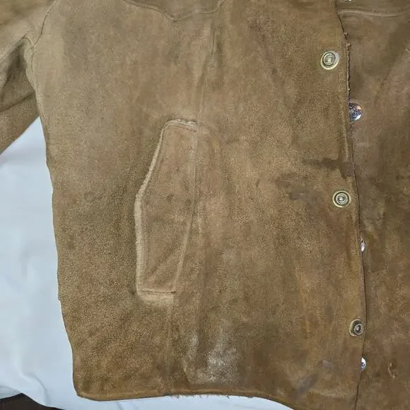 Vintage Distressed Suede Coat Delong Halloween Costume Prop Size 40 Brown - Picture 10 of 16